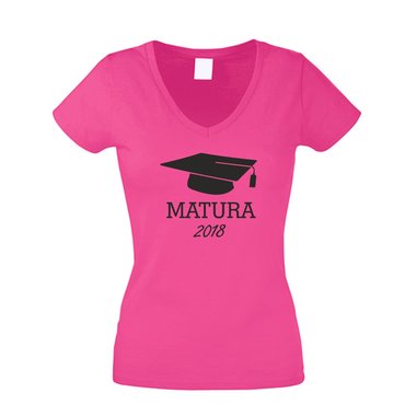 Damen T-Shirt V-Neck - Matura 2018 fuchsia-gold XS