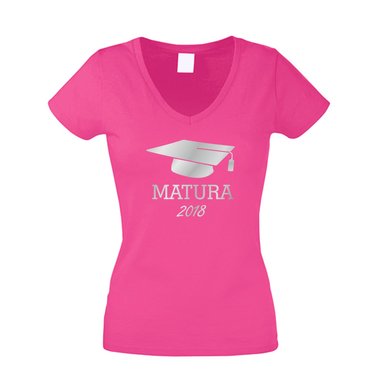 Damen T-Shirt V-Neck - Matura 2018 fuchsia-gold XS