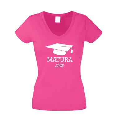 Damen T-Shirt V-Neck - Matura 2018 fuchsia-gold XS