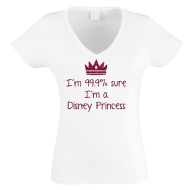 Damen T-Shirt V-Neck - 99.9% Fantasy Princess weiss-schwarz XXL