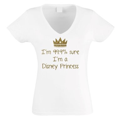 Damen T-Shirt V-Neck - 99.9% Fantasy Princess weiss-schwarz XXL