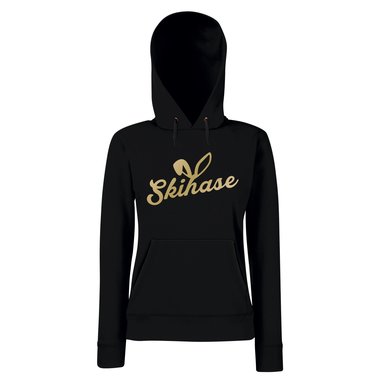 Damen Hoodie - Skihase schwarz-silberglitzer XS