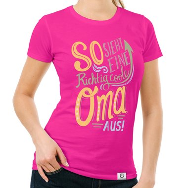 Damen T-Shirt - richtig coole Oma schwarz-gelb S