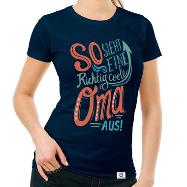 Damen T-Shirt - richtig coole Oma schwarz-gelb S