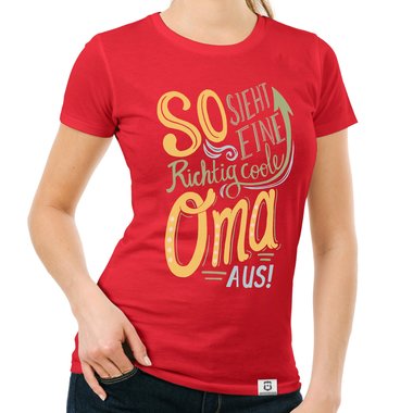 Damen T-Shirt - richtig coole Oma schwarz-gelb S