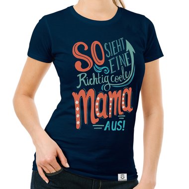 Damen T-Shirt - richtig coole Mama rot-gelb L