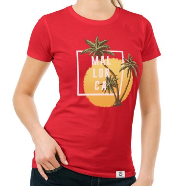 Damen T-Shirt - Mallorca Palmen und Sonne fuchsia-schwarz XS