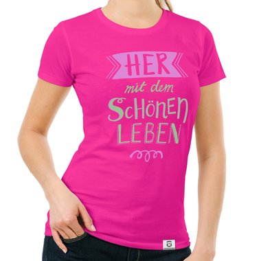 Damen T-Shirt - Her mit dem schnen Leben weiss-orange XXL