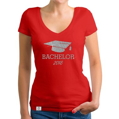 Damen T-Shirt V-Neck - Bachelor 2018 - Glitzer