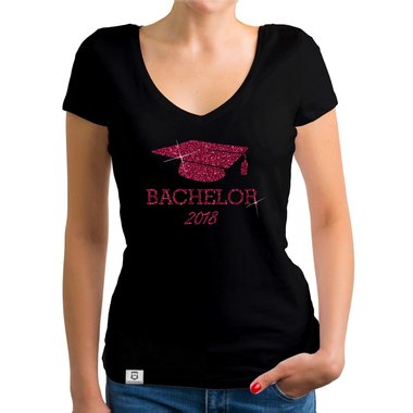 Damen T-Shirt V-Neck - Bachelor 2018 - Glitzer