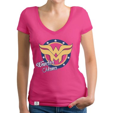 Damen T-Shirt V-Neck - Wonder Mama fuchsia M