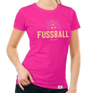 Damen T-Shirt - Fuball Mama fuchsia-gelb XS