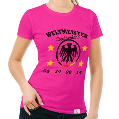 Damen T-Shirt - Weltmeister Deutschland 54 74 90 14 hellgrau-schwarz S