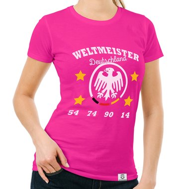 Damen T-Shirt - Weltmeister Deutschland 54 74 90 14 hellgrau-schwarz S