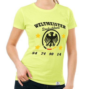 Damen T-Shirt - Weltmeister Deutschland 54 74 90 14 hellgrau-schwarz S