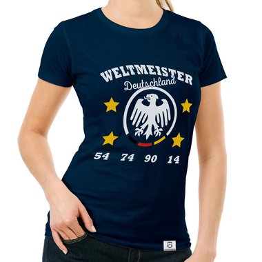 Damen T-Shirt - Weltmeister Deutschland 54 74 90 14 hellgrau-schwarz S