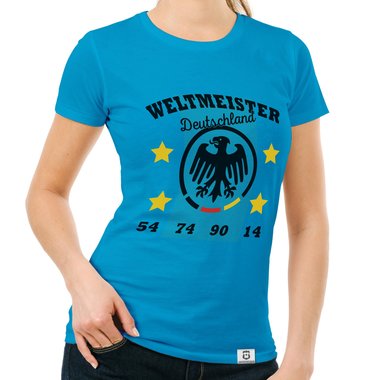 Damen T-Shirt - Weltmeister Deutschland 54 74 90 14 hellgrau-schwarz S