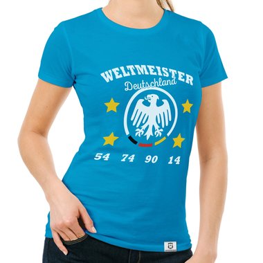 Damen T-Shirt - Weltmeister Deutschland 54 74 90 14 hellgrau-schwarz S