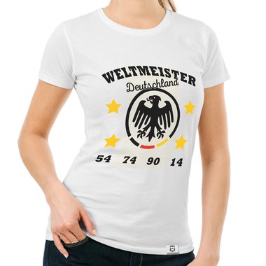 Damen T-Shirt - Weltmeister Deutschland 54 74 90 14 hellgrau-schwarz S