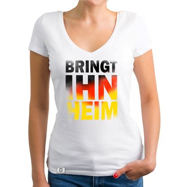 Damen T-Shirt V-Neck - WM - Bringt ihn heim weiss XXL