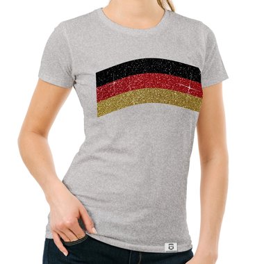 Damen T-Shirt - Deutschland-Flagge - mit Glitzer - Wunschname und Wunschnummer auf der Rckseite schwarz-goldglitzer XXL