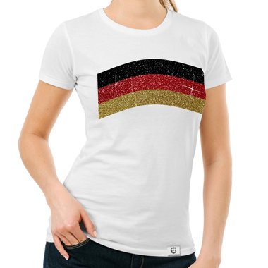 Damen T-Shirt - Deutschland-Flagge - mit Glitzer - Wunschname und Wunschnummer auf der Rckseite schwarz-goldglitzer XXL