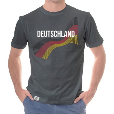 Herren T-Shirt - Deutschland - Flaggenlinien mit Wunschnamen und Wunschnummer dunkelgrau-weiss S