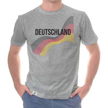 Herren T-Shirt - Deutschland - Flaggenlinien mit Wunschnamen und Wunschnummer dunkelgrau-weiss S