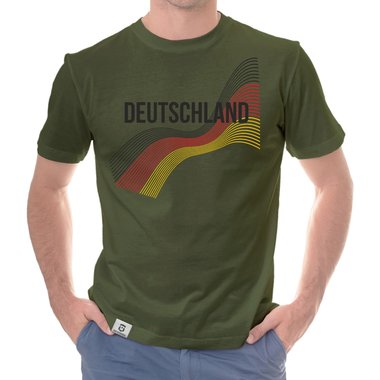 Herren T-Shirt - Deutschland - Flaggenlinien mit Wunschnamen und Wunschnummer dunkelgrau-weiss S