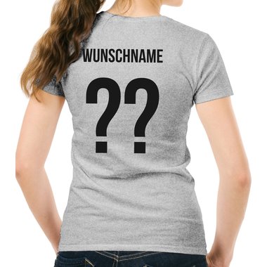 Damen T-Shirt - Deutschland Shirt mit Wunschnamen und Wunschnummer hellgrau-schwarz XXL