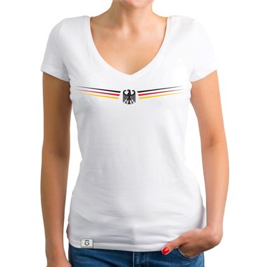 Damen Fuball T-Shirt V-Neck mit Wunschnummer und Wunschnamen weiss-schwarz XXL