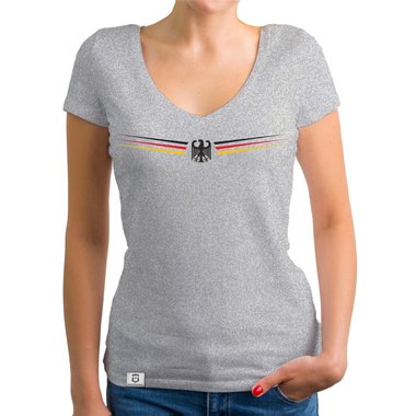 Damen Fuball T-Shirt V-Neck mit Wunschnummer und Wunschnamen weiss-schwarz XXL