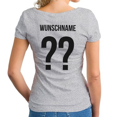 Damen Fuball T-Shirt V-Neck mit Wunschnummer und Wunschnamen weiss-schwarz XXL