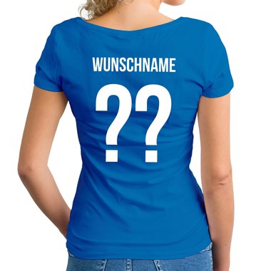 Damen Fuball T-Shirt V-Neck mit Wunschnummer und Wunschnamen weiss-schwarz XXL