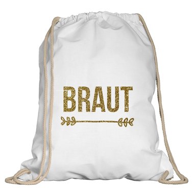 JGA Turnbeutel - Braut weiss-schwarzglitzer