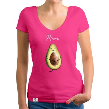 Damen T-Shirt V-Neck - Avocado Mama dunkelgrau-weiss XS