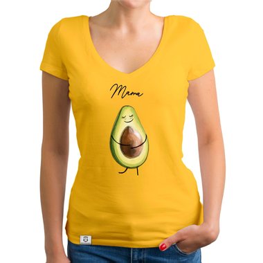 Damen T-Shirt V-Neck - Avocado Mama dunkelgrau-weiss XS