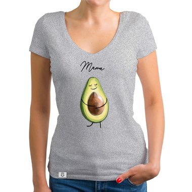 Damen T-Shirt V-Neck - Avocado Mama dunkelgrau-weiss XS