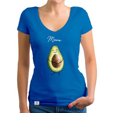 Damen T-Shirt V-Neck - Avocado Mama dunkelgrau-weiss XS