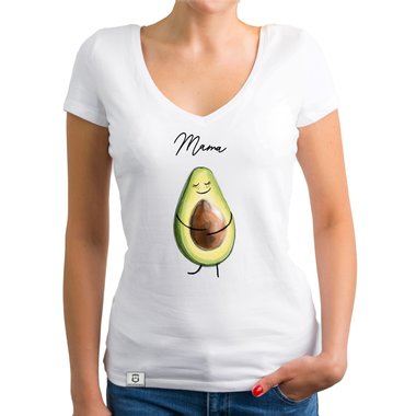 Damen T-Shirt V-Neck - Avocado Mama dunkelgrau-weiss XS