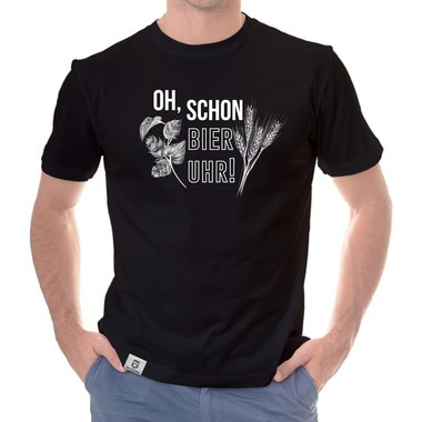 Herren T-Shirt - Oh, schon Bier Uhr! schwarz-weiss 5XL