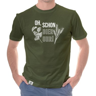 Herren T-Shirt - Oh, schon Bier Uhr! schwarz-weiss 5XL