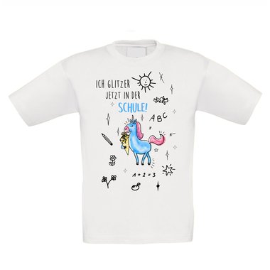 Einschulungs Kinder T-Shirt - Ich glitzer jetzt in der Schule weiss-bunt 152-164