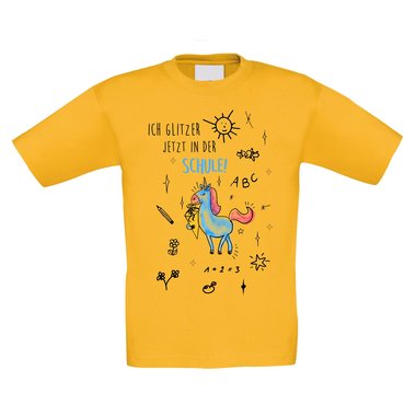 Einschulungs Kinder T-Shirt - Ich glitzer jetzt in der Schule weiss-bunt 152-164