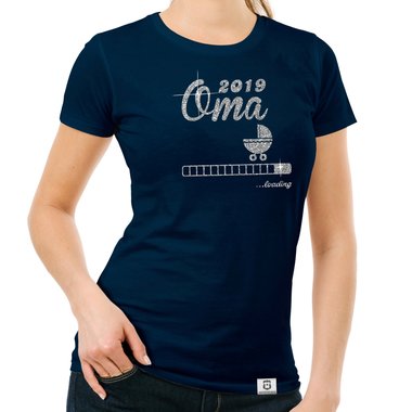 Damen Glitzer T-Shirt - Oma loading 2019 dunkelblau-silberglitzer S