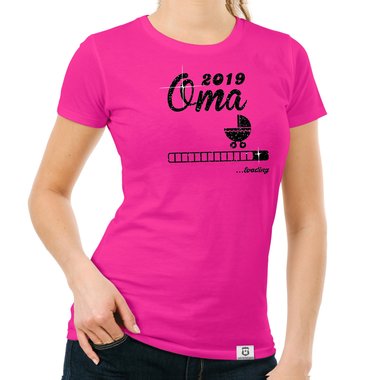 Damen Glitzer T-Shirt - Oma loading 2019 dunkelblau-silberglitzer S