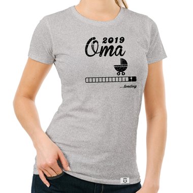 Damen Glitzer T-Shirt - Oma loading 2019 dunkelblau-silberglitzer S