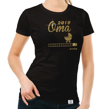 Damen Glitzer T-Shirt - Oma loading 2019 dunkelblau-silberglitzer S