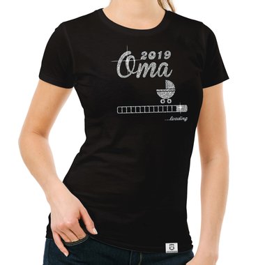 Damen Glitzer T-Shirt - Oma loading 2019 dunkelblau-silberglitzer S