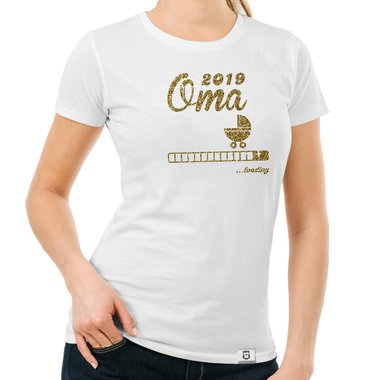 Damen Glitzer T-Shirt - Oma loading 2019 dunkelblau-silberglitzer S